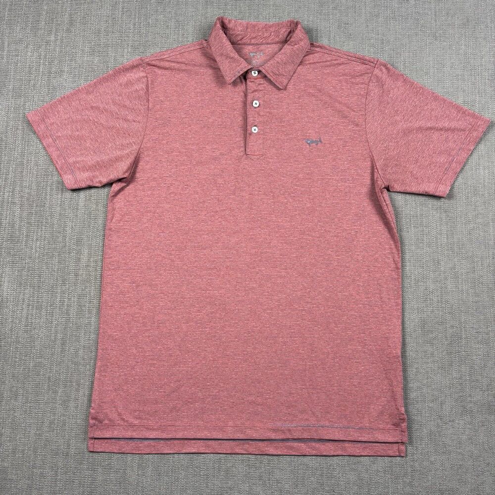 Coastal Cotton Performance Polo Shirt Men’s Medium Golf Wicking Striped Red Gray